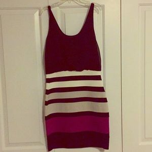 Black, white, grey, magenta striped dress